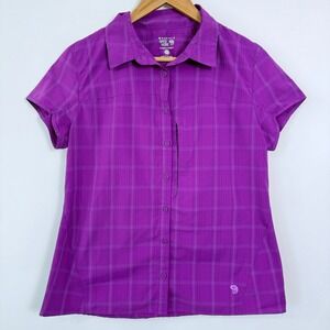 Mountain Hardwear Button Up Shirt Womens Size 10 Purple Plaid Hidden Pocket